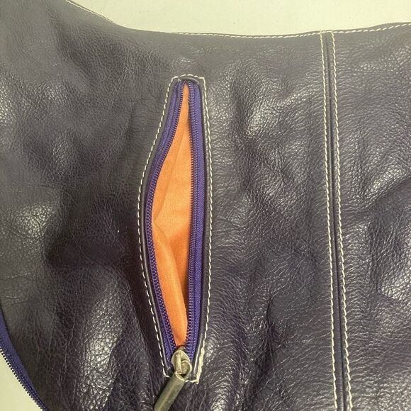 BORSE IN PELLE,Purple/BlueLeather Purse,OrangeSuedeInterior,15X3X8.5,Brand Stamp - Picture 15 of 16